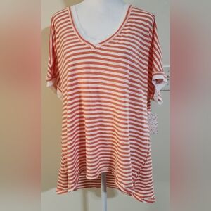 NEW Free People We The Free Size M Take Me Orange Striped Boho T-shirt